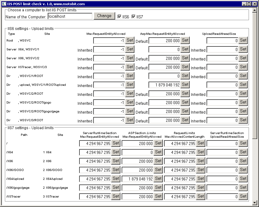 IIS Limits Check - monitor ans set IIS request and post limits