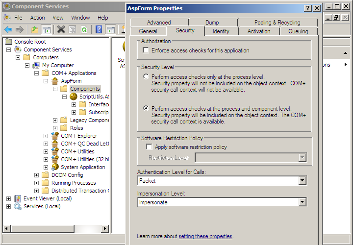 Set permissions for COM application - Create a new COM+ application